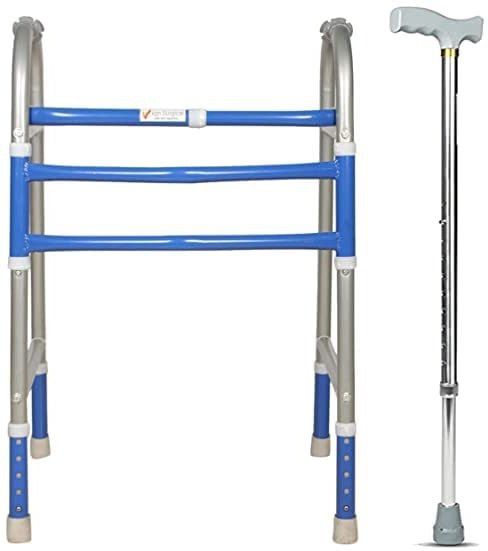 Portable Light Weight Height Adjustable Foldable Walker for Adult Patients Walking Stick-image-48