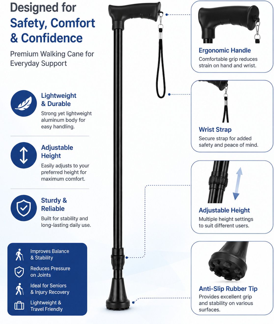 Stick for Men & Women Ergonomic Handle, Wrist Strap & Anti-Slip Rubber Tip Walking Stick-image-36