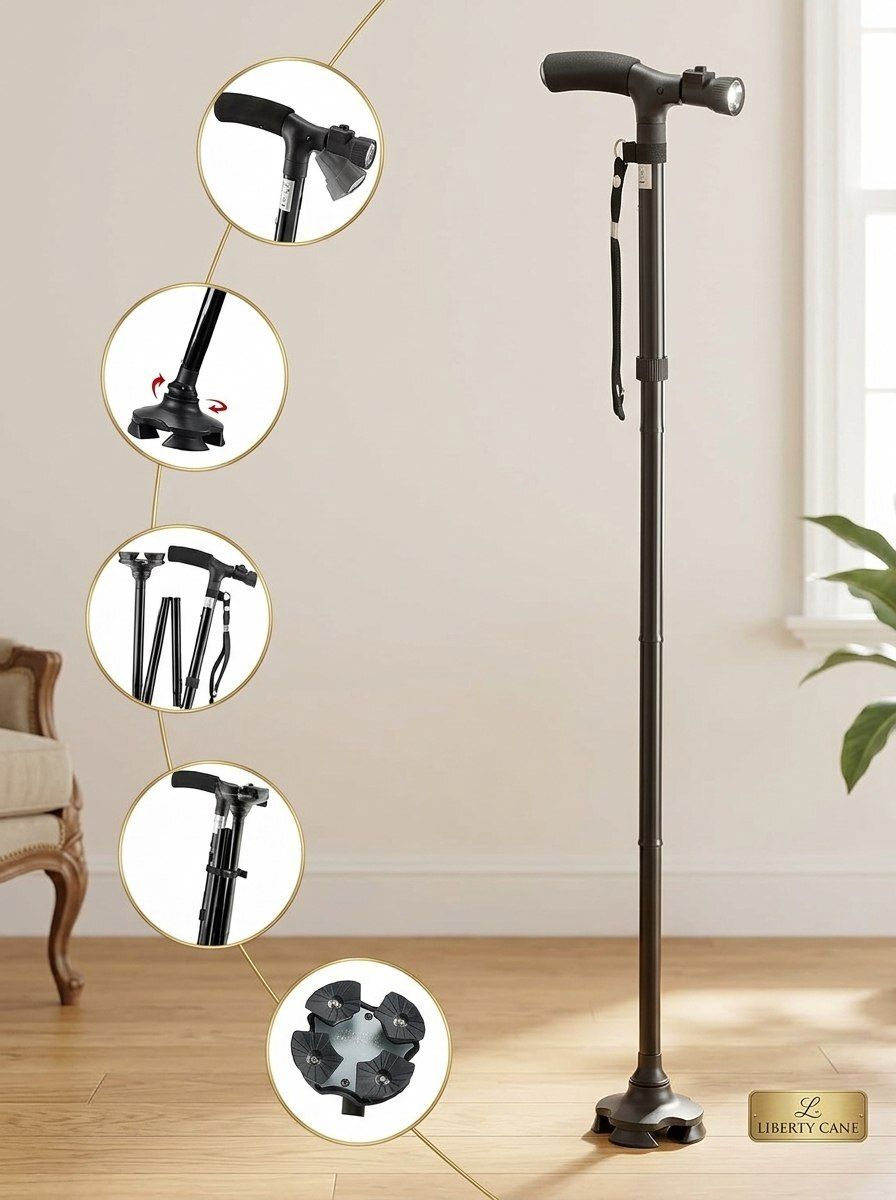 beykury Adjustable Foldable Walking Stick with Built-in LED Light Walking Stick-picture-35