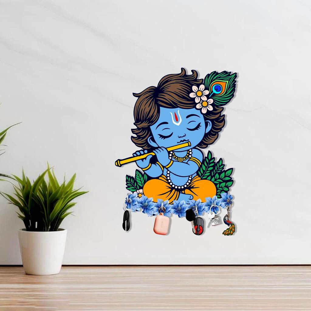 ambika fashion Little Krishna Wall Key Hanger for Living Room | Home Decor 11.5' x 5.5' Inch-picture-13