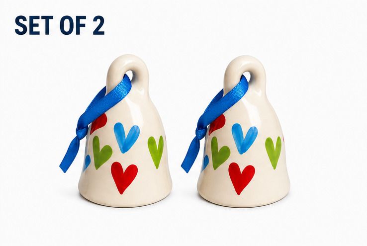 Handmade Ceramic Bells with Colourful Heart Design, Small, Hanging Home Decor Ceramic Windchime-image-48