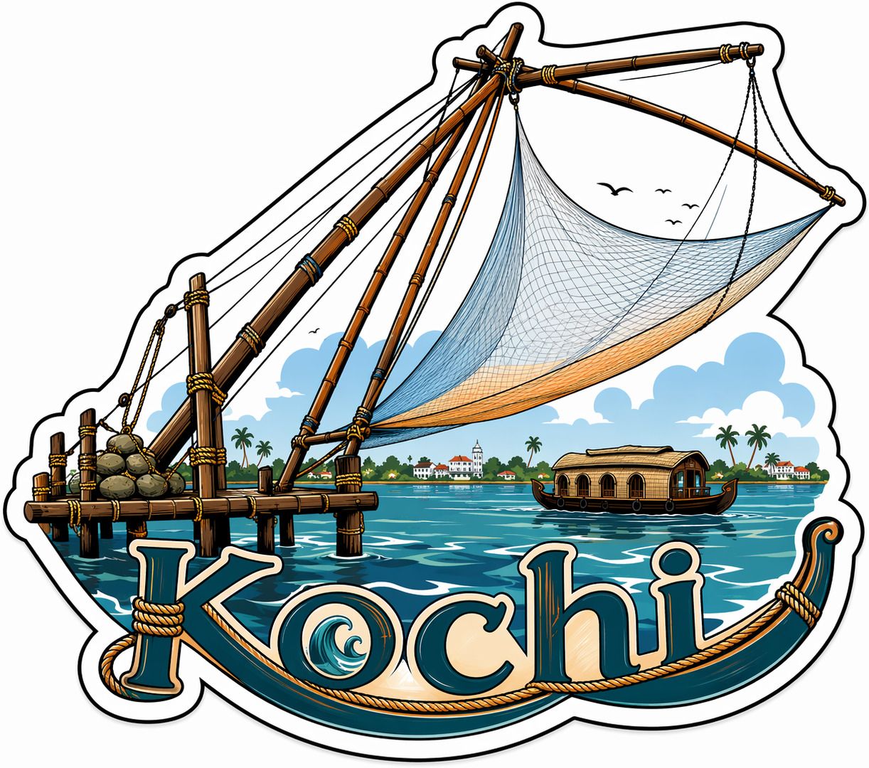 Kochi Theme Wooden Fridge Magnet Souvenir | 3x3 in Kitchen Home Decor Gift Fridge Magnet Pack of 1-image-3