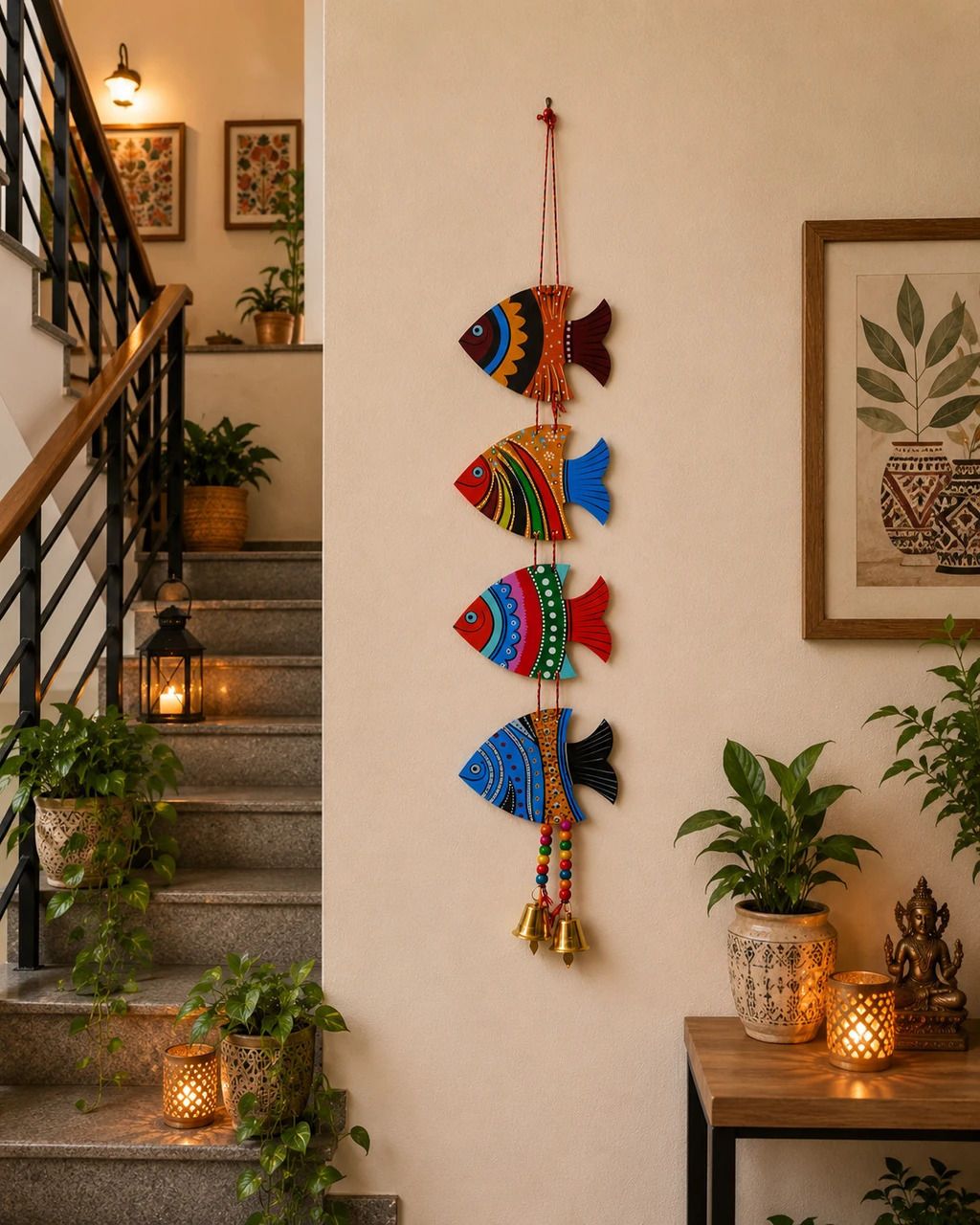 Handmade Folk Art Fish Latkan wall hangings for home decor Pack of 4-image-44