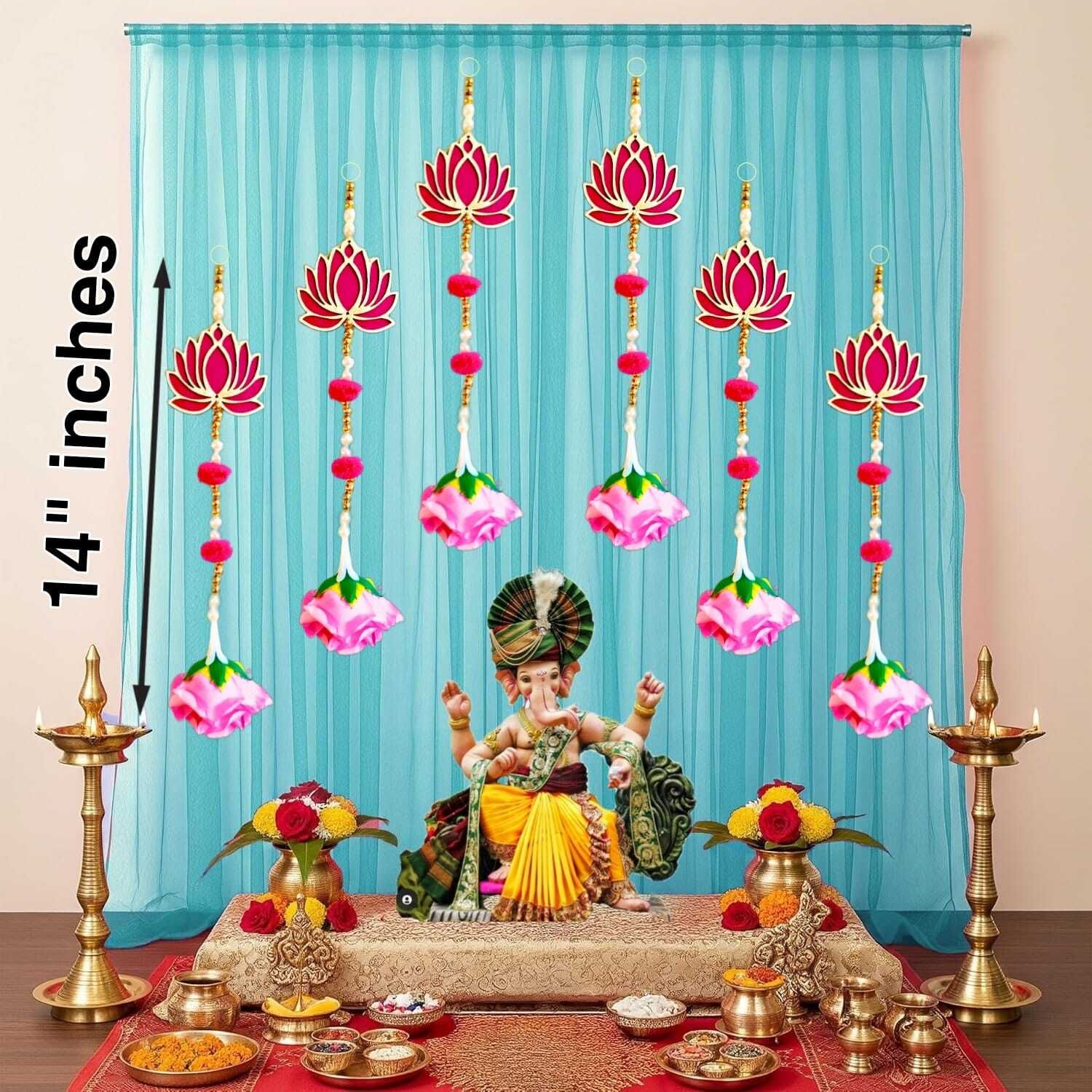 gharezy Lotus & Rose Decorative Hanging - Ganpati Decoration, Diwali, Navratri decor Pack of 6-picture-19