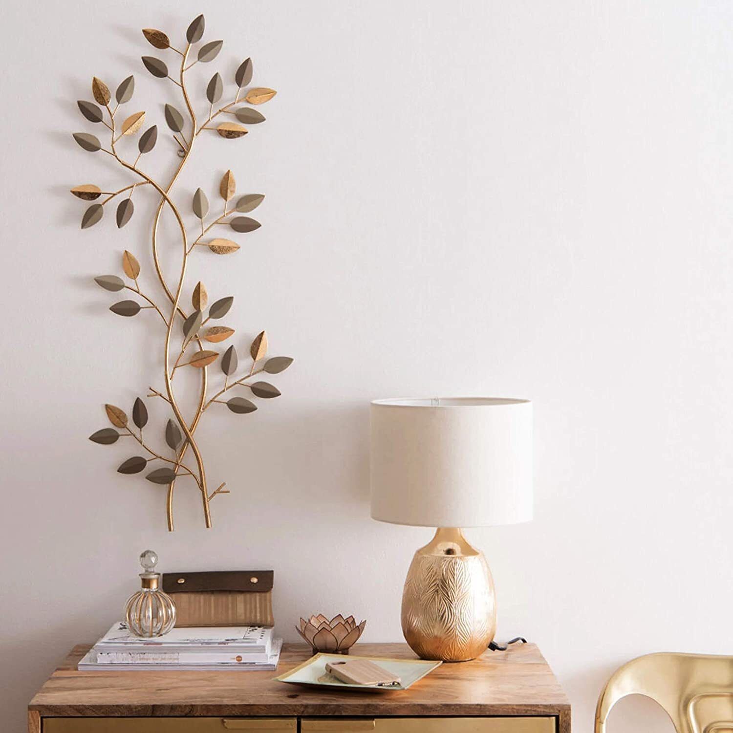 FK Metal Wall Art Decor, Leaf Branch Design, Modern Home Decoration (64x34 CM)-image-36