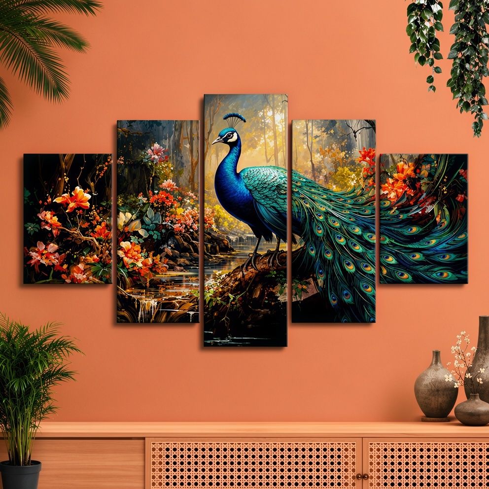 Modern Art Peacock Wall Decor Gift Items For Living Room Pack of 5-image-19