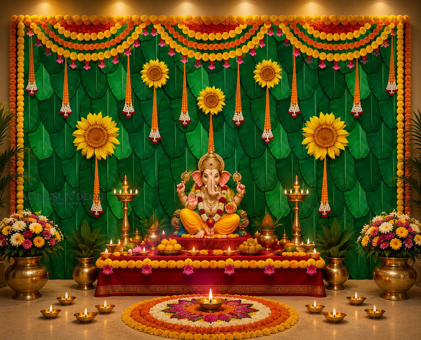 winnsun Ganpati Pooja,varamahalakshmi pooja, wedding Decoration Backdrop Cloth-picture-2