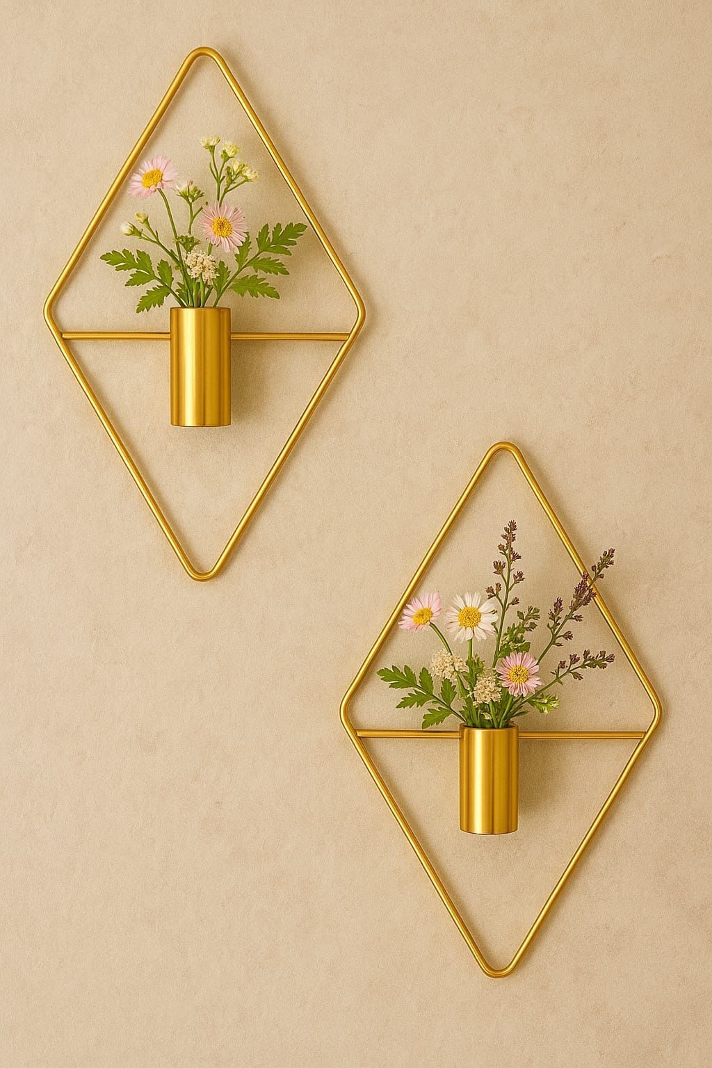 Luxury Golden Metal Wall Hanging Planter Set of 2 with Artificial Green Plants Pack of 2