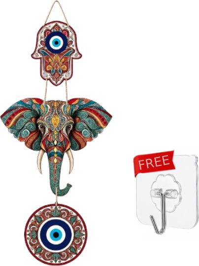 Elephant Hamsa Hand Evil Eye Wall Hanging, Boho Wall Decor for Living Room-image-26