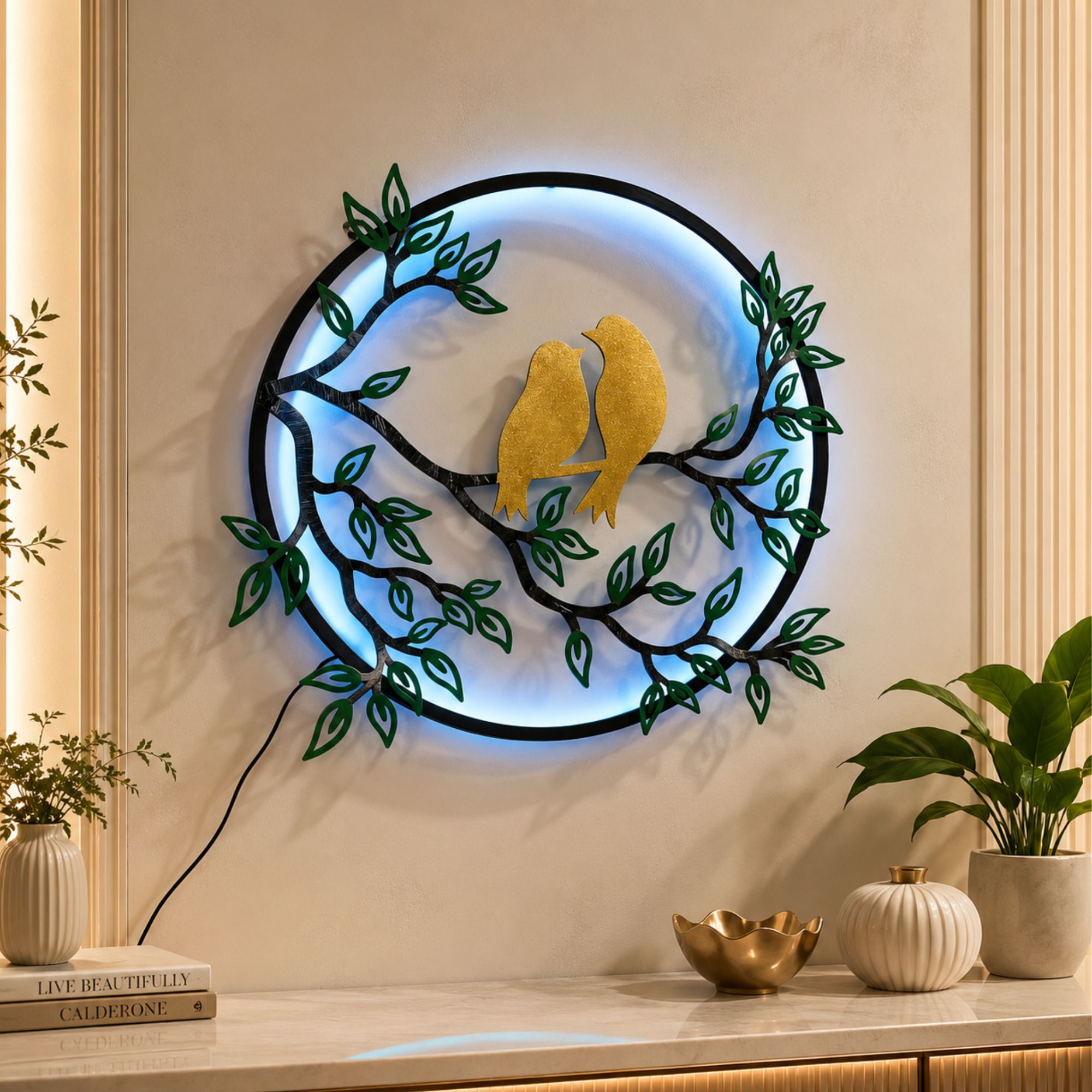 Love Birds LED Metal Wall Art with Ice Blue LED Light 25x24 Inch (Green)-image-47