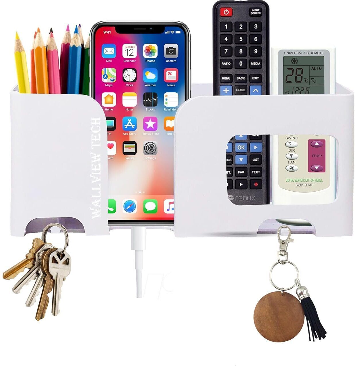 WALLVIEW TECH Wall Mount Mobile Stand Remote Stand with Extra Space for 2 Mobiles Mobile Holder