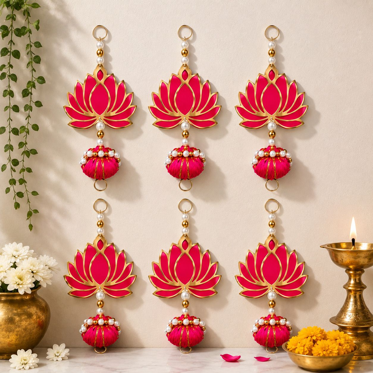 6 Pcs Traditional Lotus Wall Hangings with Decorative Beads for Home Décor Pack of 6-image-38
