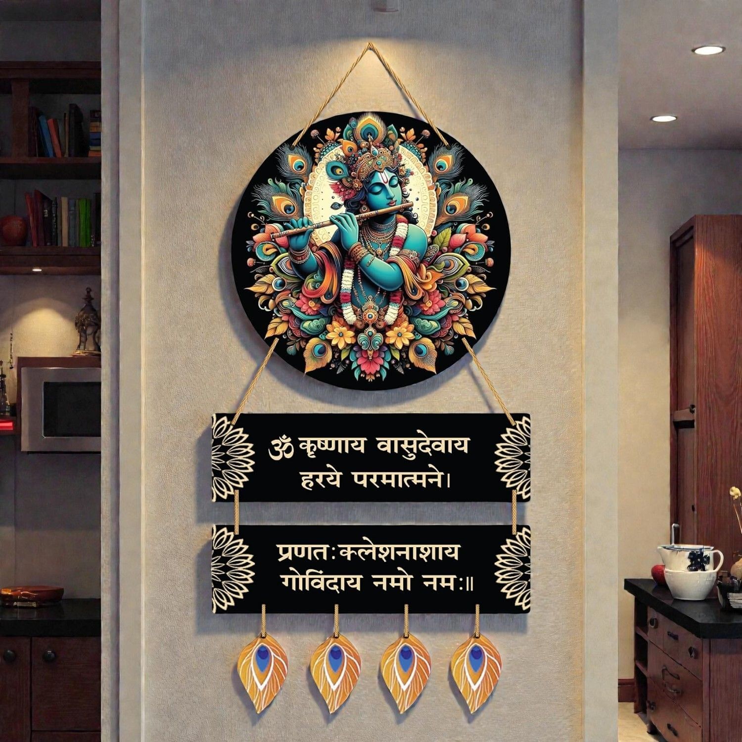 Lord Krishna Wall Hanging MDF Krishna Home Décor for Pooja Room, Living Room-image-30