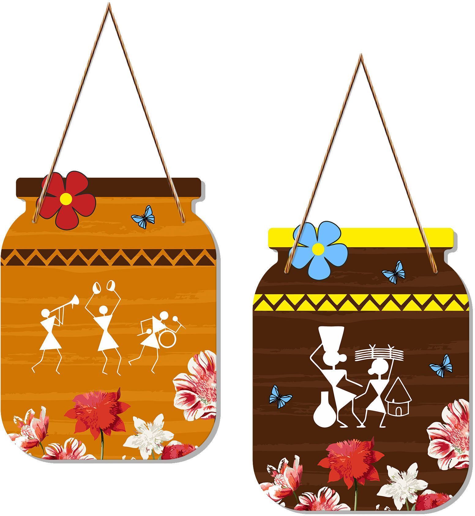 Colorful Warli Dance Wooden Wall hanging | Decorative Home Decor (DWA_6803) Pack of 2-image-28