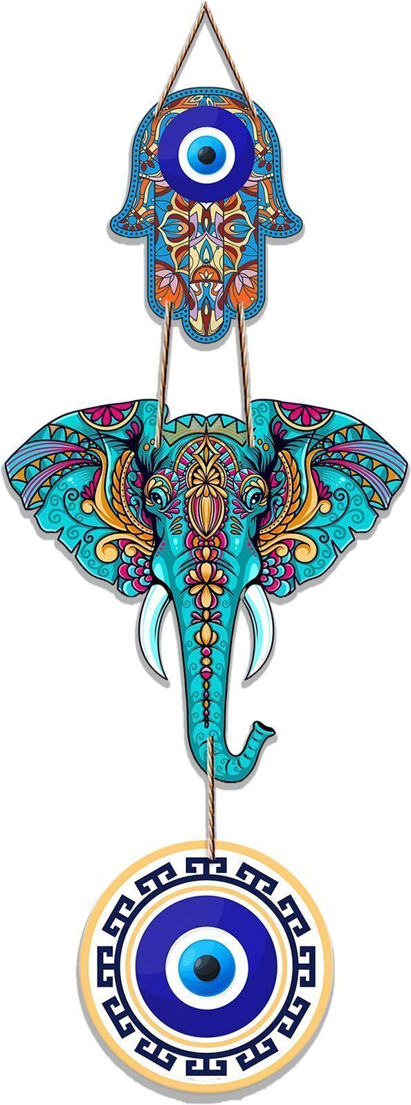 Evil Eye Elephant Wooden Wall Hanging | Traditional Home Decor (DWA_8506)-image-26