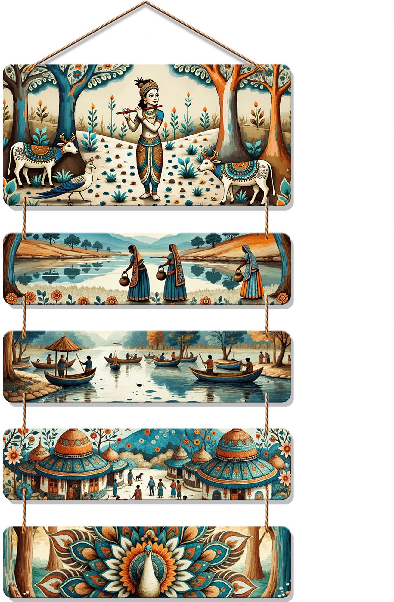Krishna Rural Life Art Wooden Wall Hanging Decoration Item for Home-image-29