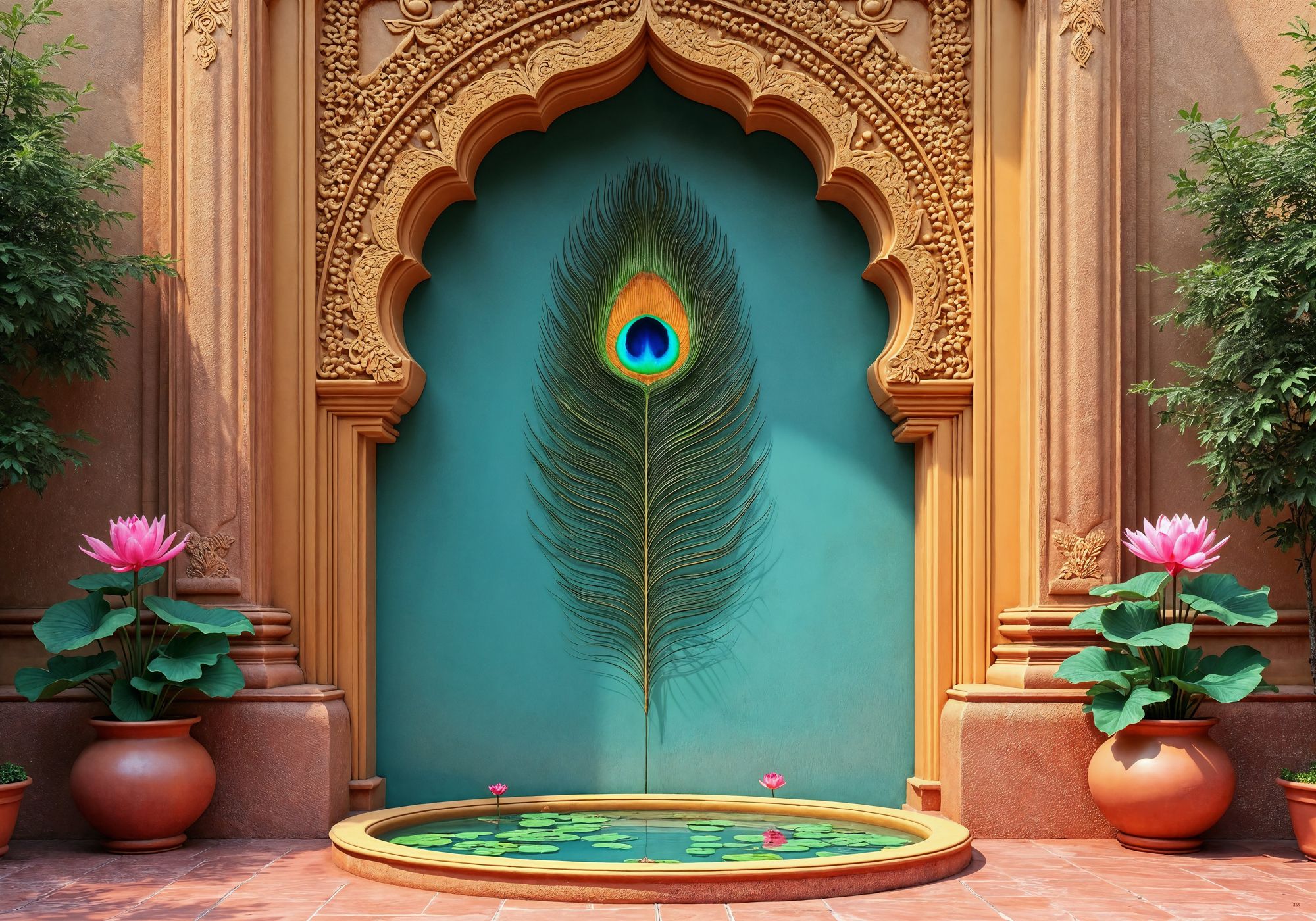 dhara collections DharaCollections Peacock Feather Washable Backdrop | Polyester Taiwan-picture-20