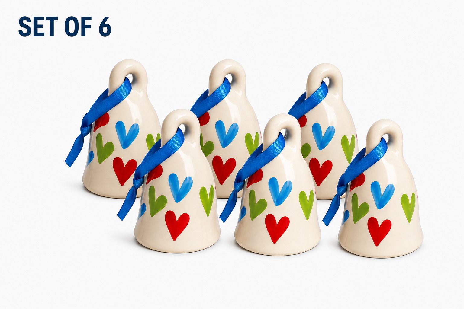 Handmade Ceramic Bells with Colourful Heart Design, Small, Hanging Home Decor Ceramic Windchime-image-49