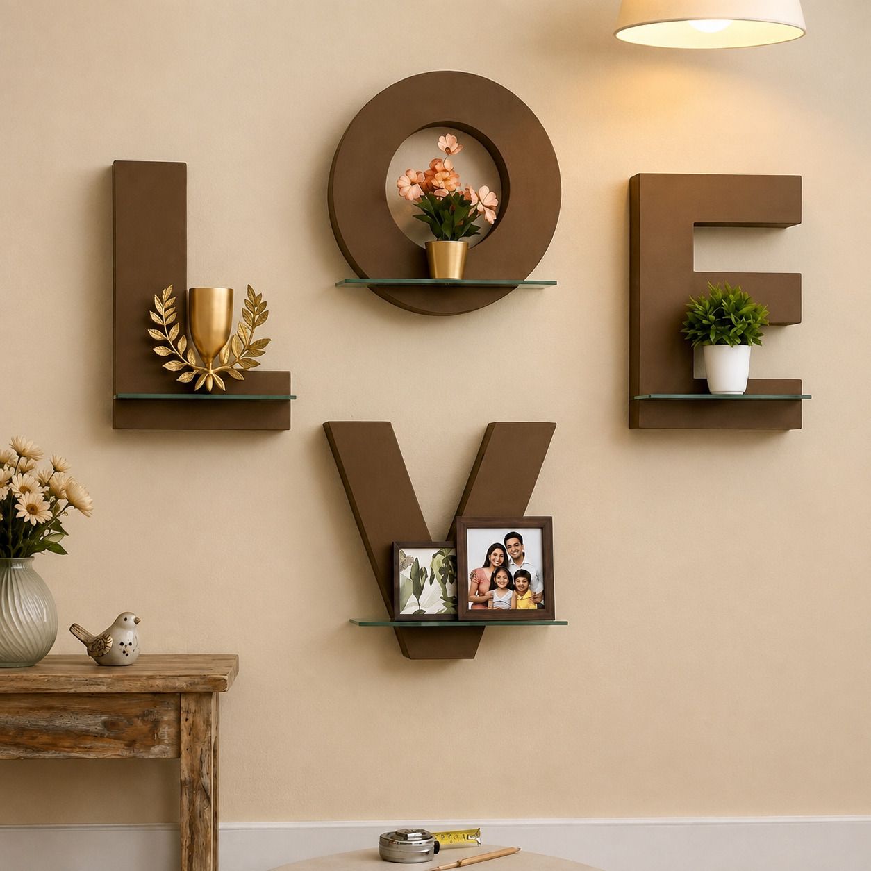 LOVE Wall Mounted wooden Display Shelf – Decorative Floating Wall Shelf Set Pack of 4-image-40