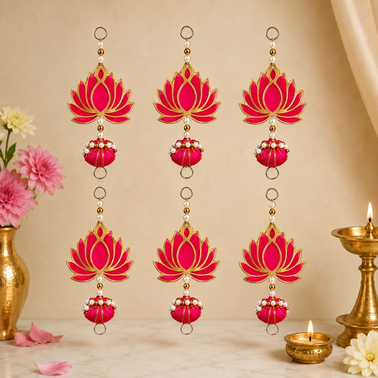 decoterm 6 Piece Decorative Lotus Hangings for Wall Door Temple & Home Decor Pack of 6-picture-17