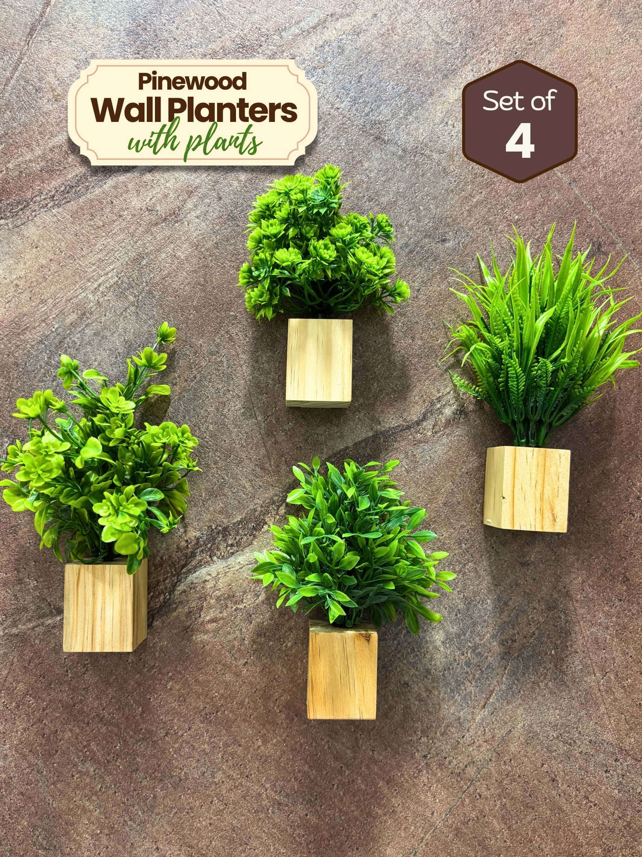 Wooden Wall Planters Set of 4 with Artificial Plant Wall Hanging for Home Decor Pack of 4-image-13