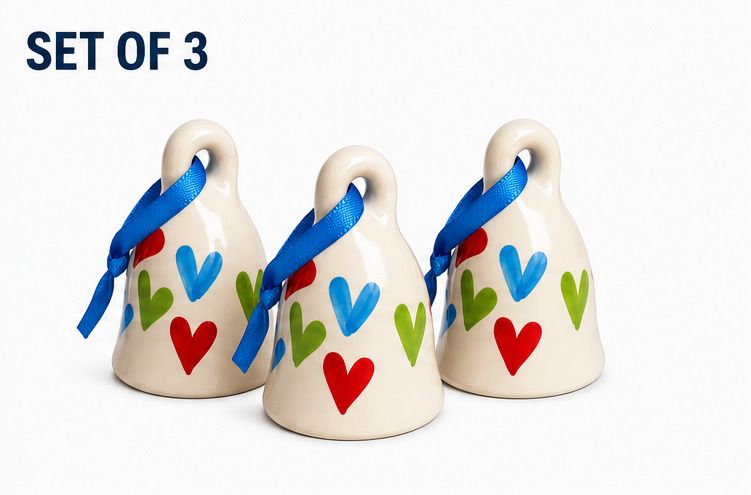 asbox Handmade Ceramic Bells with Colourful Heart Design, Small, Hanging Home Decor Ceramic Windchime-picture-45