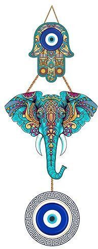 Wooden Turkish Blue Evil Eye Wall Hanging Ornament, Living Room Hamsa Hand-image-45