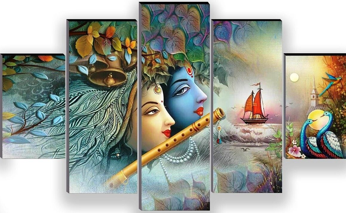 sndart Radha krishna Paintings for Wall Decoration - Set Of Five, 3d Scenery-picture-16