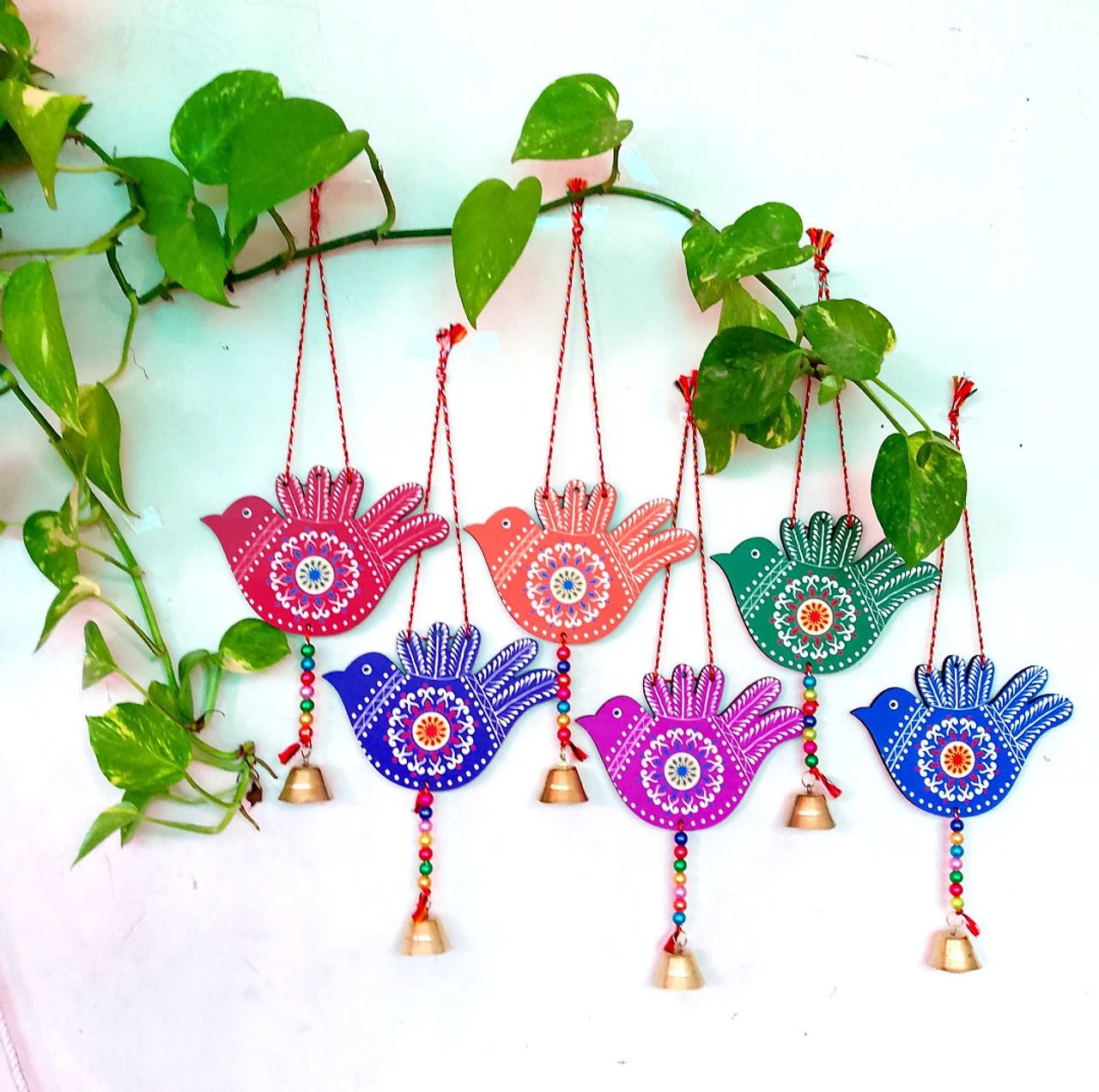 Multicolored Mandala Birds Wall Hanging Decorative Items for Home Decor Pack of 6-image-43