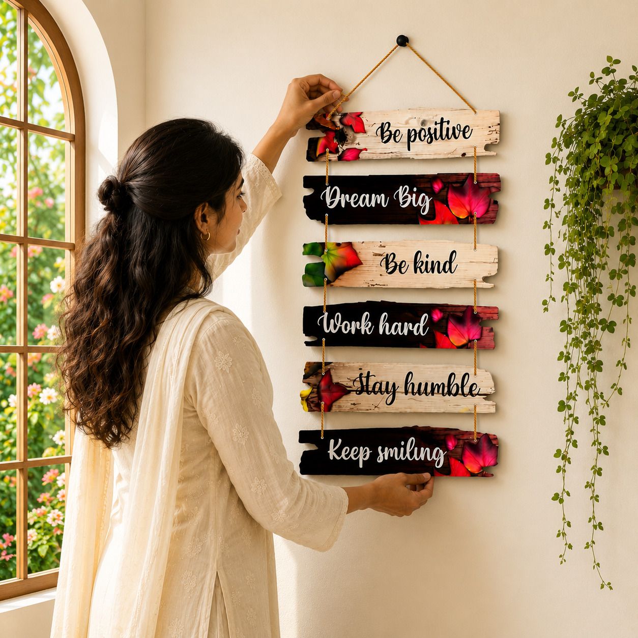 navyaksh kala Be positive Dream big Be kind Keep smiling Wooden Wall Hanging-picture-13