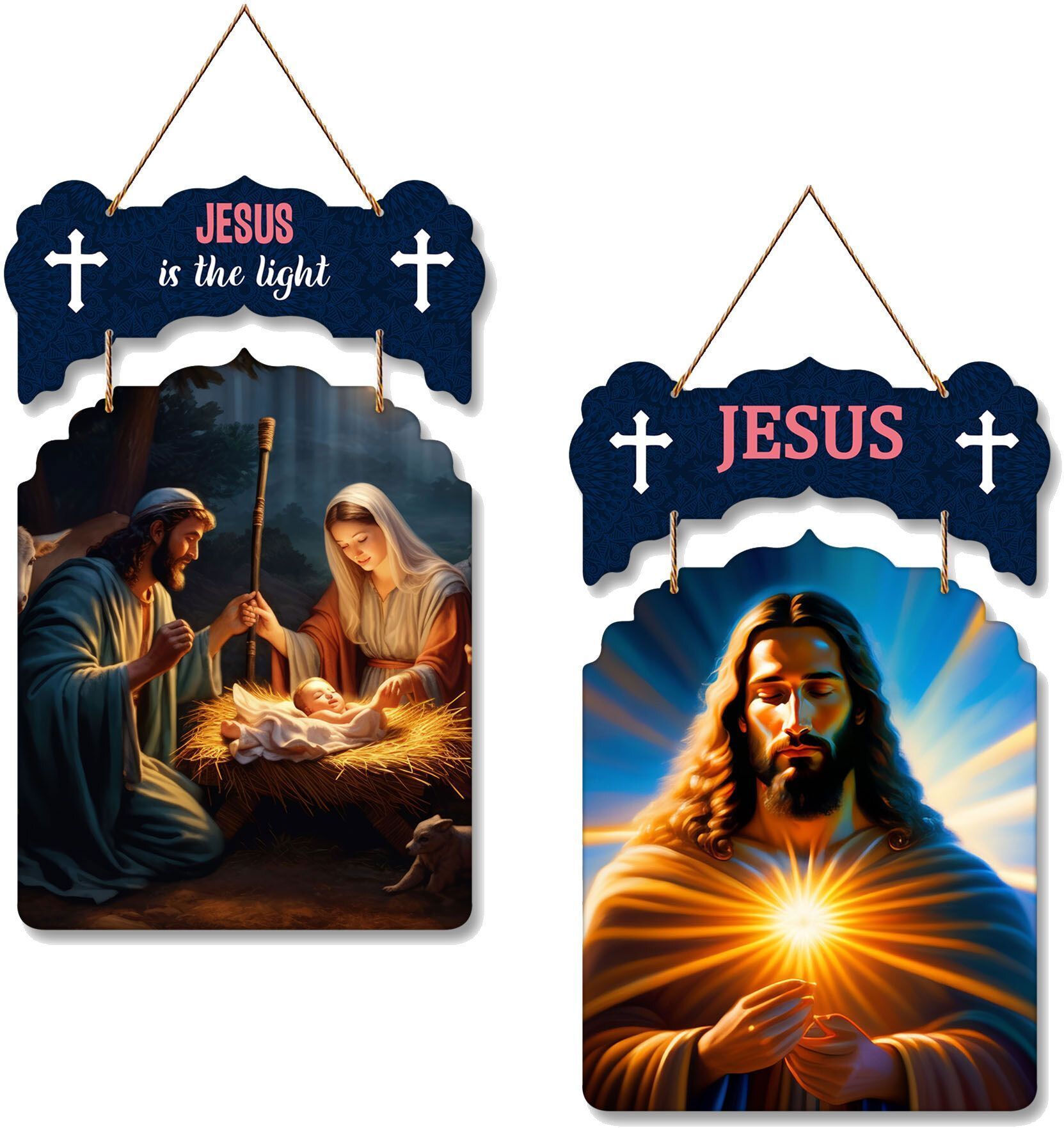 Jesus Wooden Wall Hanging | Christian Decorative Church | Home Decor (DWA_9215) Pack of 2-image-17