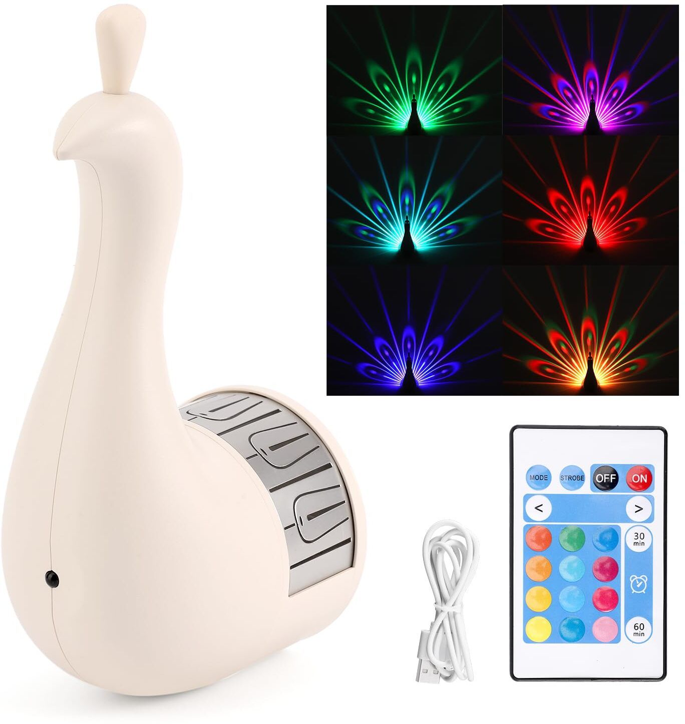 Peacock Projection LED Night Light with Remote Control 7 Color Decorative Lamp Night Lamp-image-27