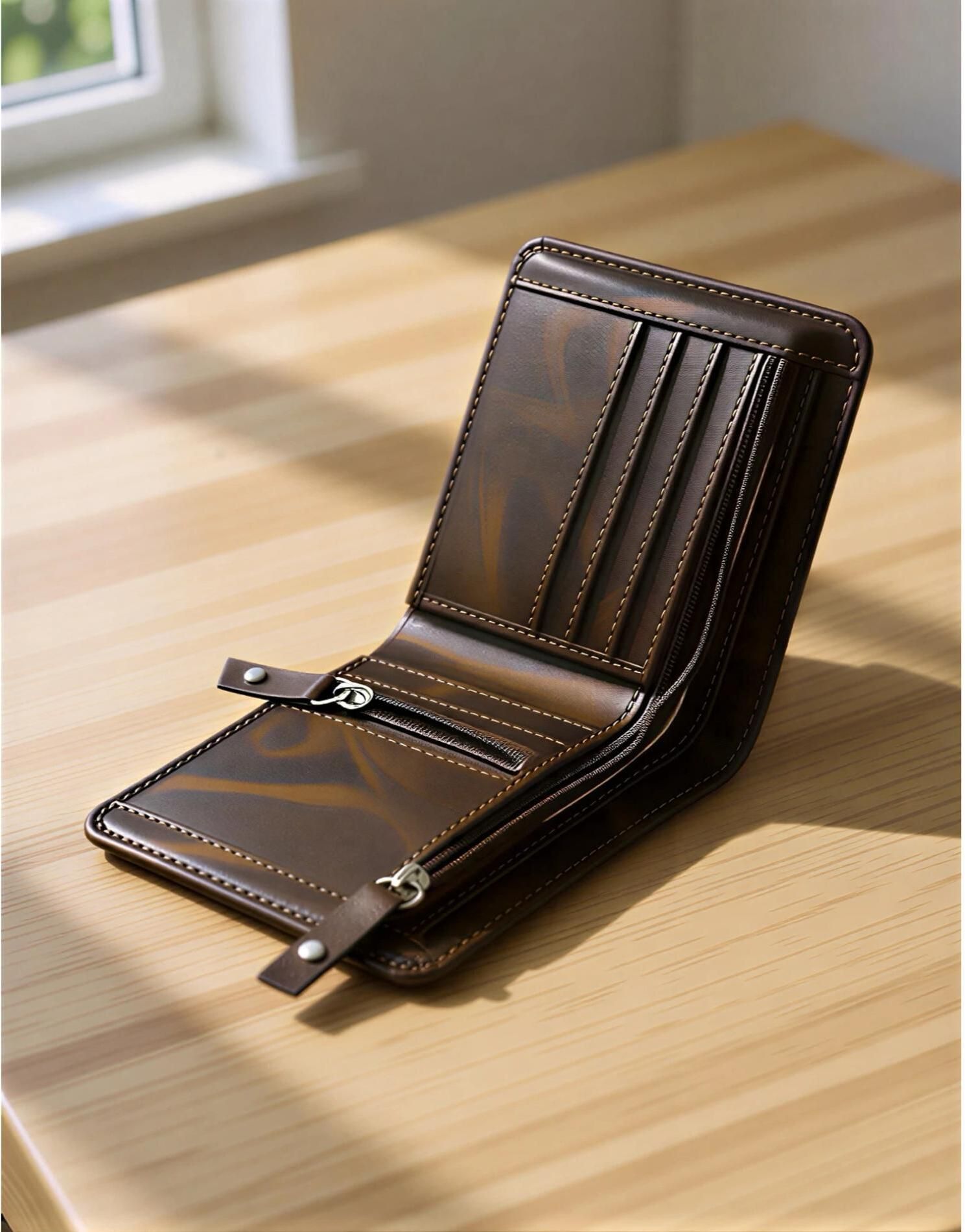 jk leather Men Casual, Ethnic, Evening/Party, Formal, Travel, Trendy Brown Artificial Leather, Genuine Leather Wallet-picture-16