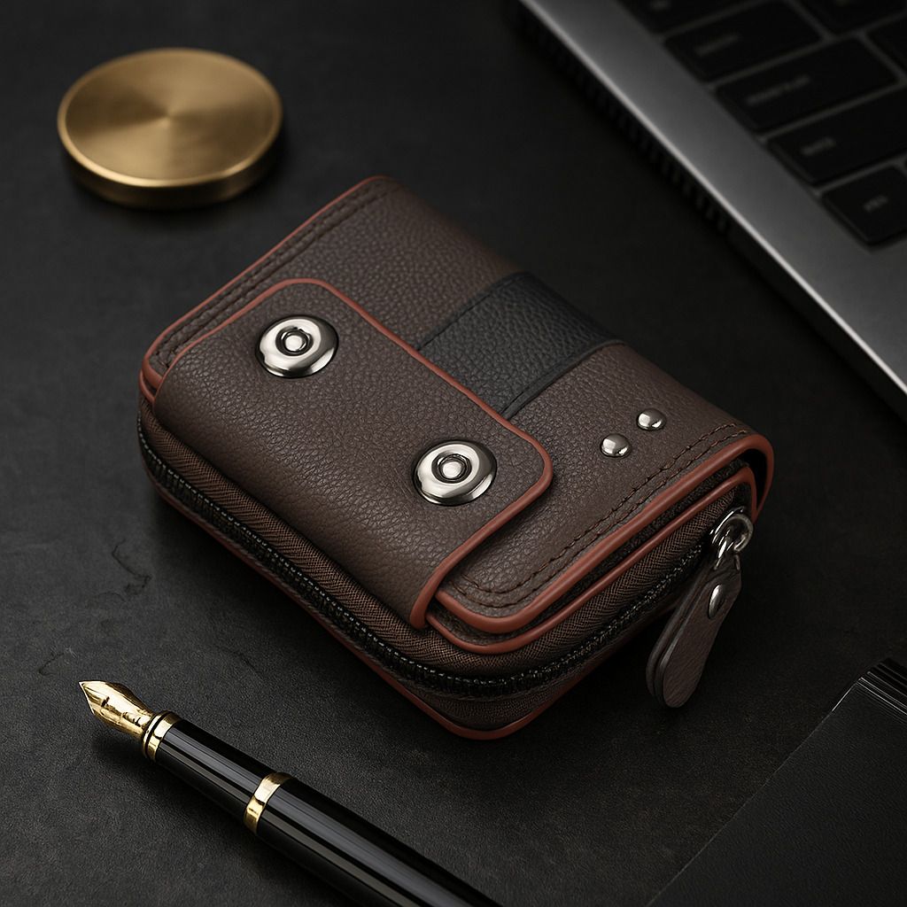 Men & Women Casual Brown Artificial Leather RFID Card Holder