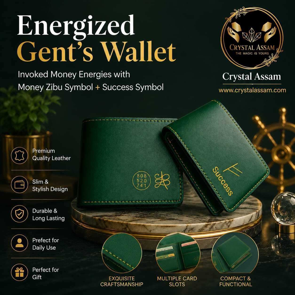 Men & Women Casual Green Genuine Leather Wallet-image-9