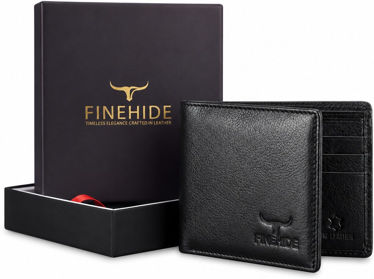 finehide Men Ethnic, Formal, Travel, Casual Black Genuine Leather Wallet-picture-2