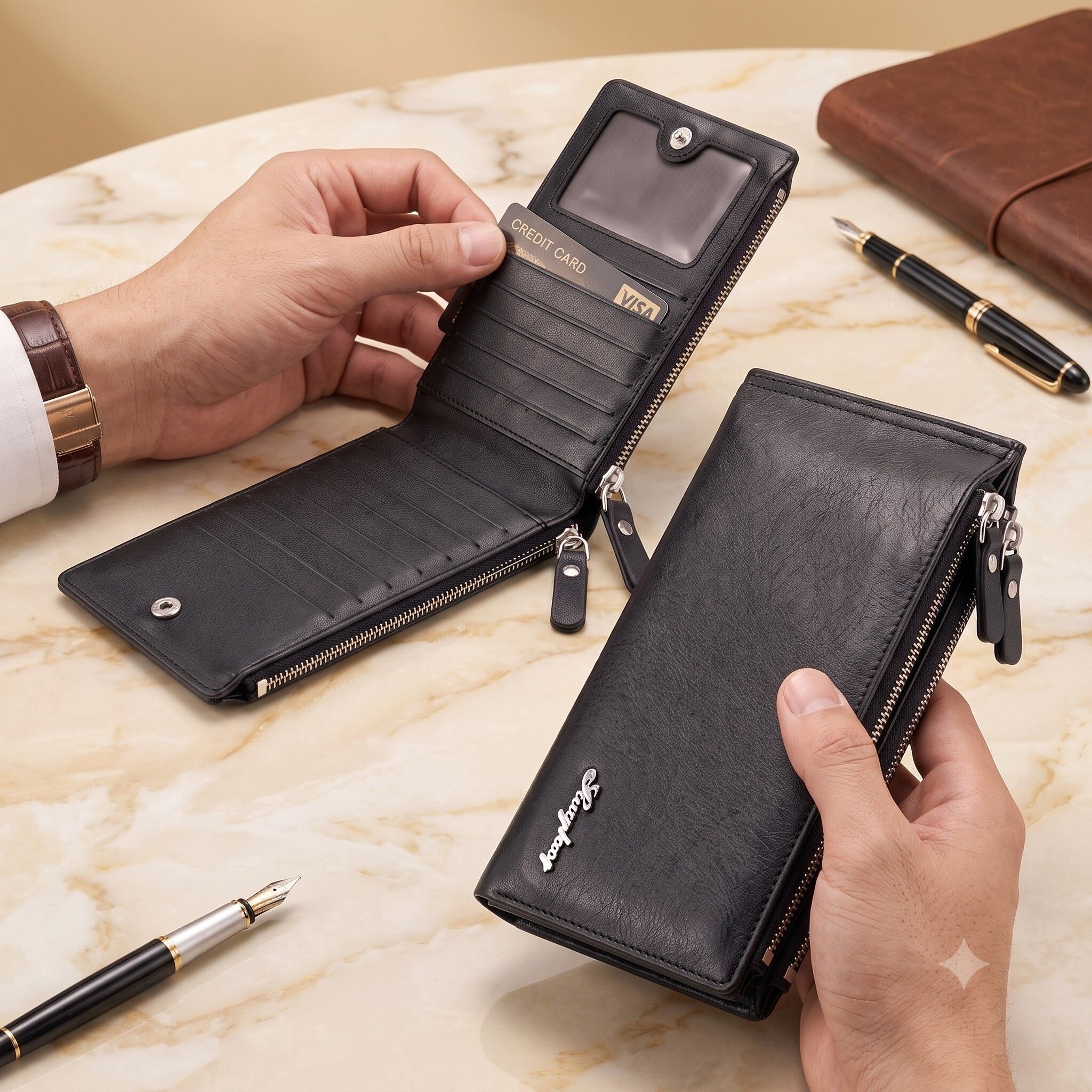 Men & Women Black Artificial Leather RFID Card Holder-image-48