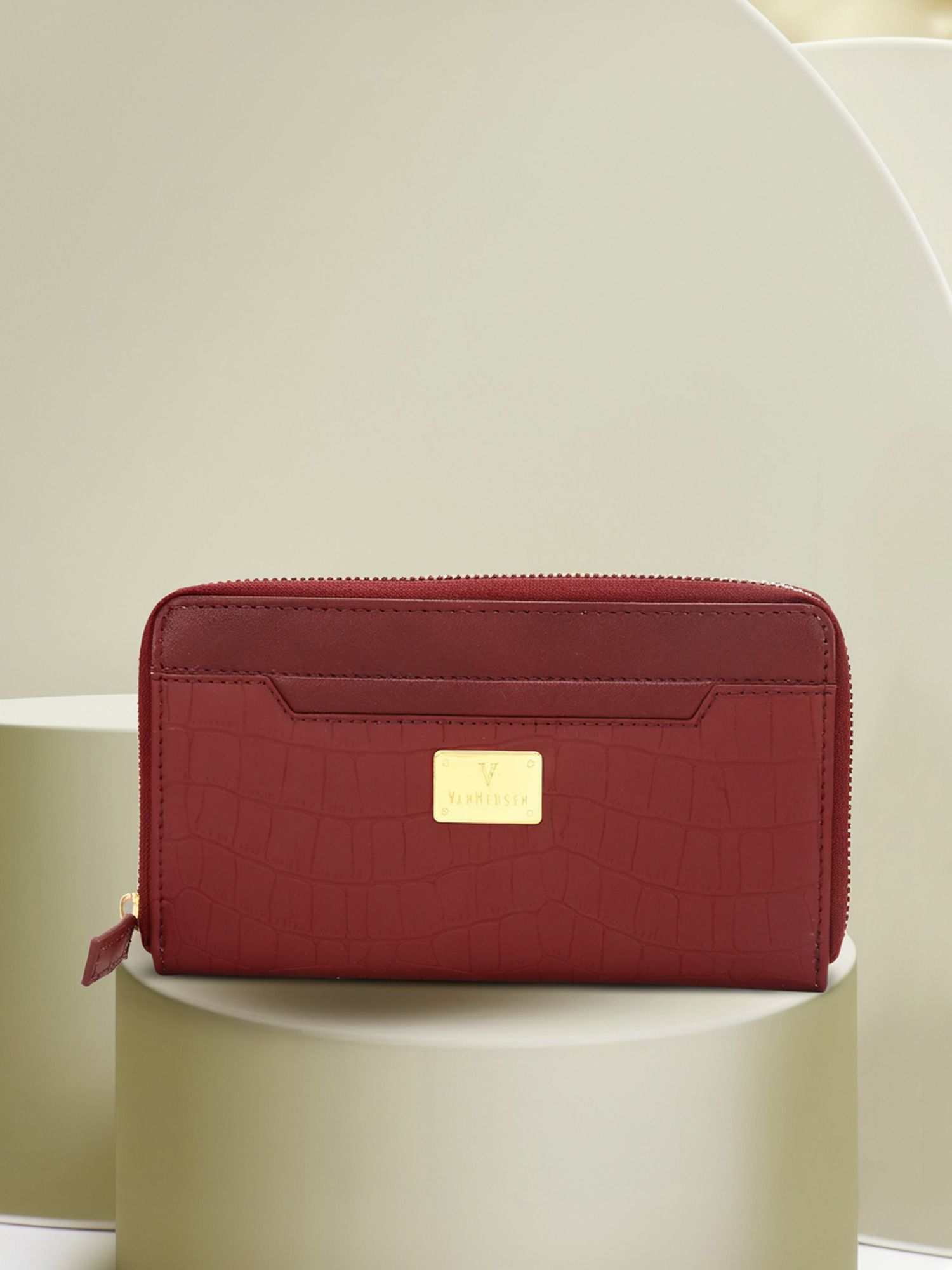 van heusen Women Casual Maroon Genuine Leather Wallet-picture-14