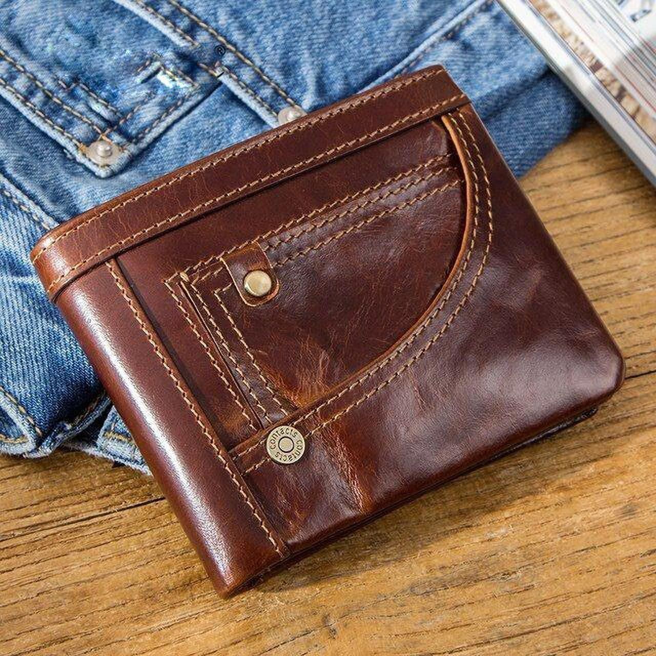 Men Trendy, Evening/Party Brown Genuine Leather RFID Wallet-image-3