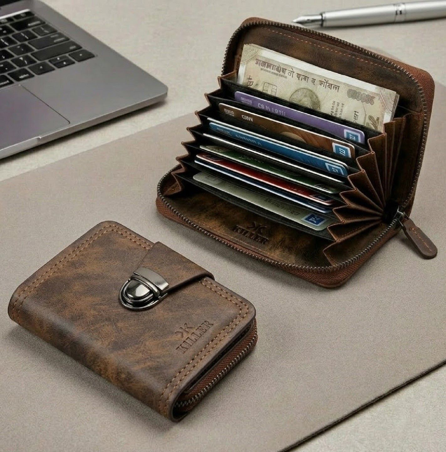 Men Casual Brown Genuine Leather RFID Card Holder-image-45