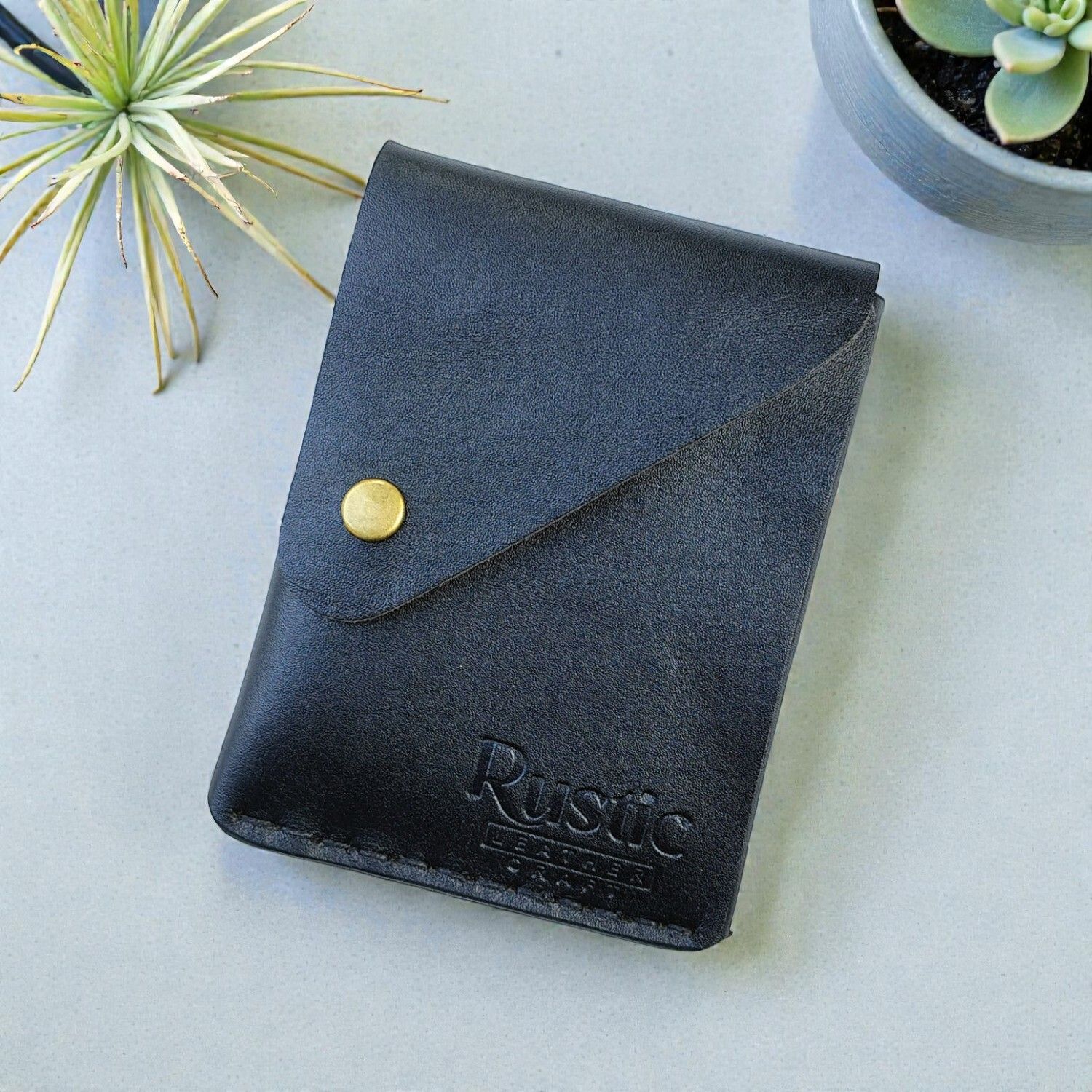 rustic leather craft Men & Women Formal Black Genuine Leather RFID Card Holder-picture-15
