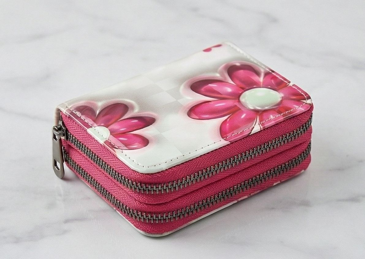 Women Travel, Trendy, Casual Pink, White, Grey Artificial Leather, Fabric Wrist Wallet