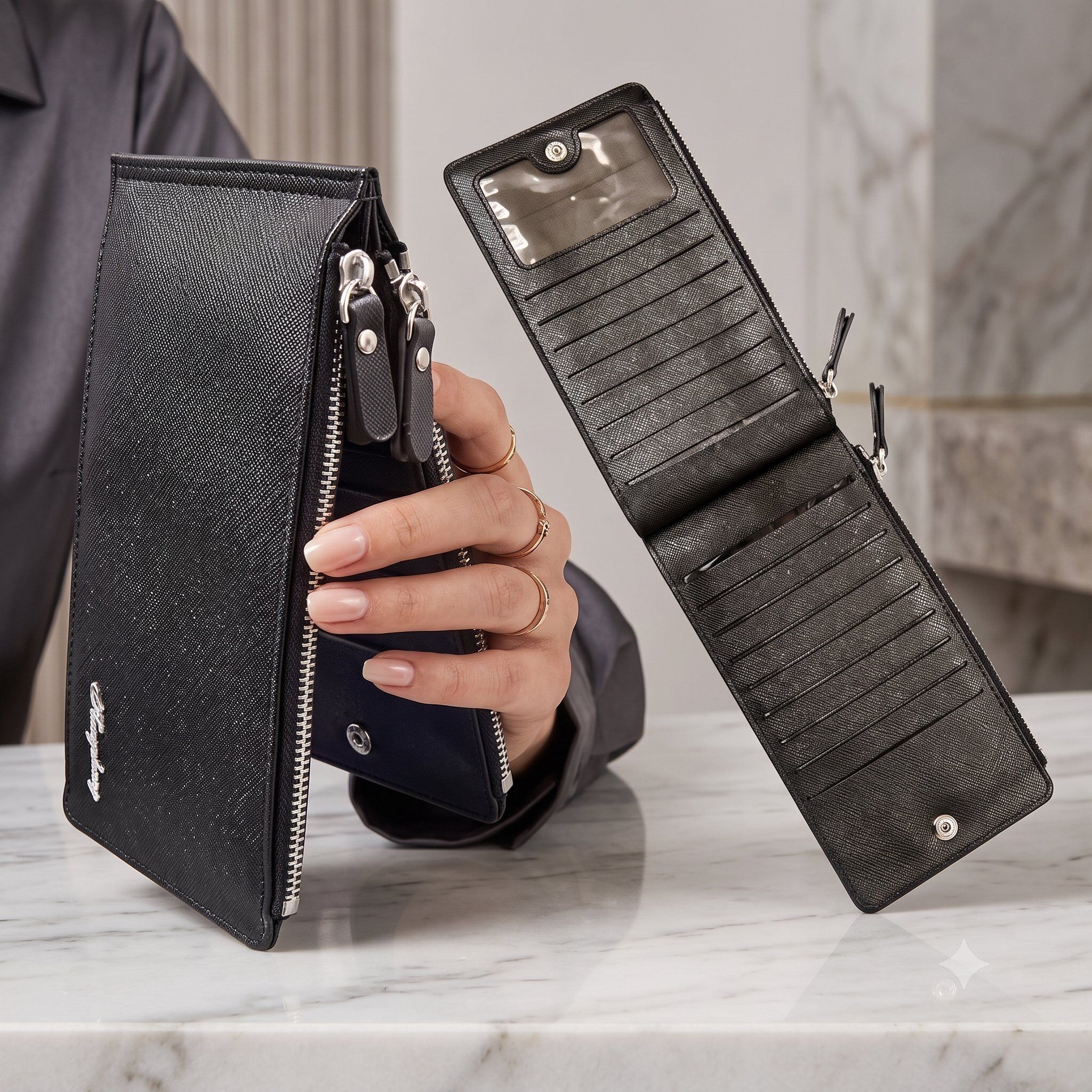 Men & Women Black Artificial Leather RFID Card Holder-image-45