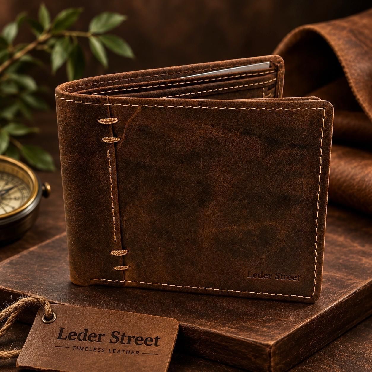 Men Formal, Travel Brown Genuine Leather RFID Wallet-image-0