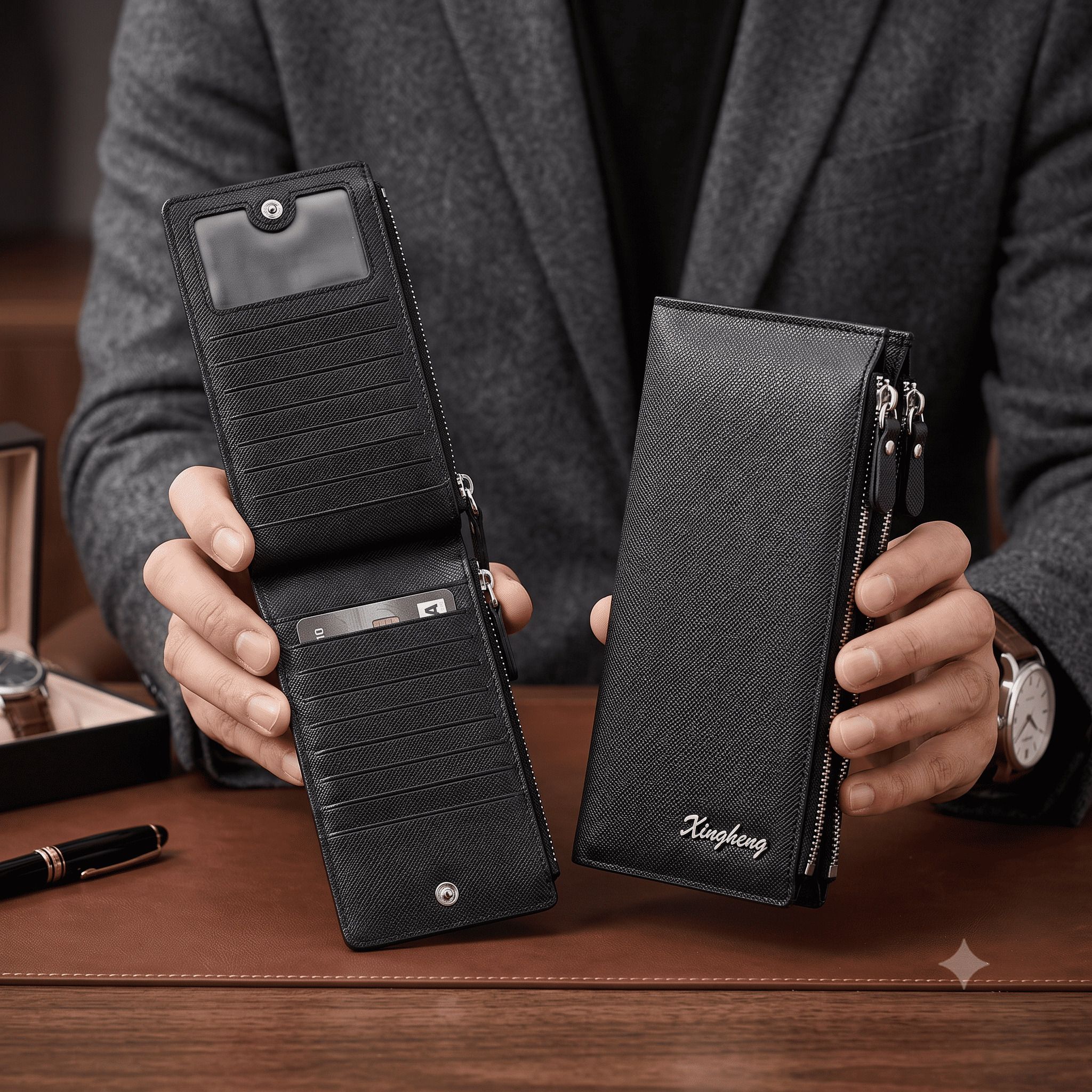Men & Women Black Artificial Leather RFID Card Holder-image-44