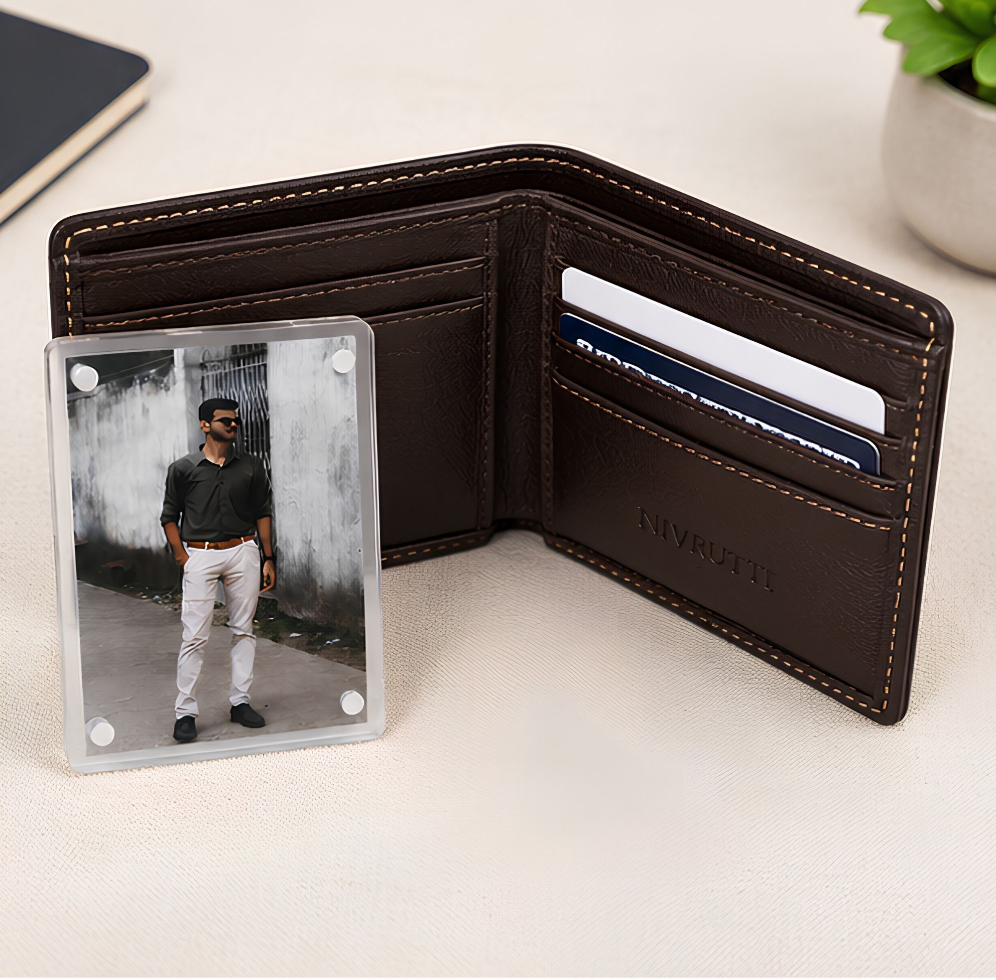 Men Casual Brown Genuine Leather RFID Wallet-image-16
