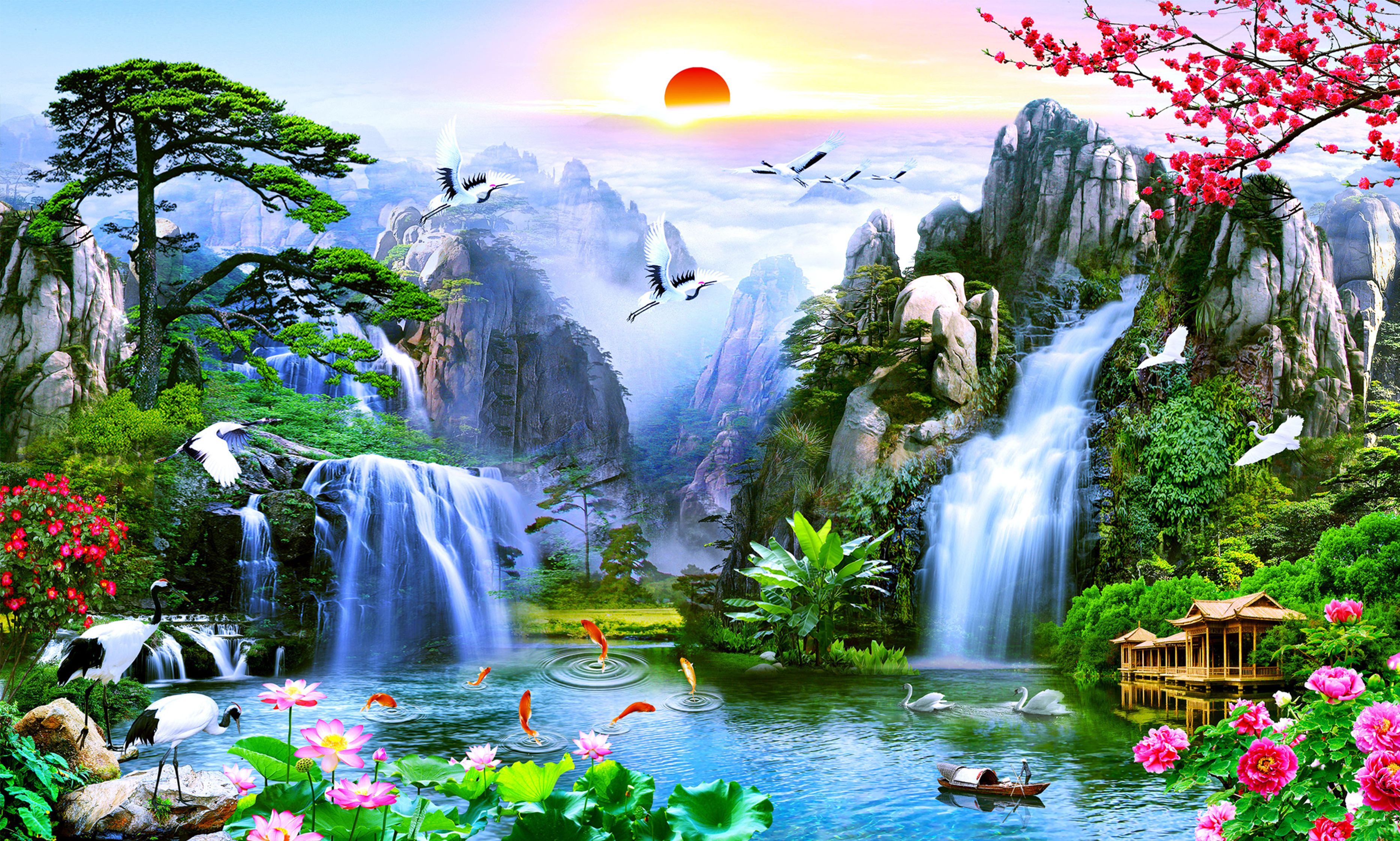 36 inch Waterfall Poster For Livingroom Bedroom Home office Wall Decor (Size 24x36 Inch) Self Adhesive Sticker