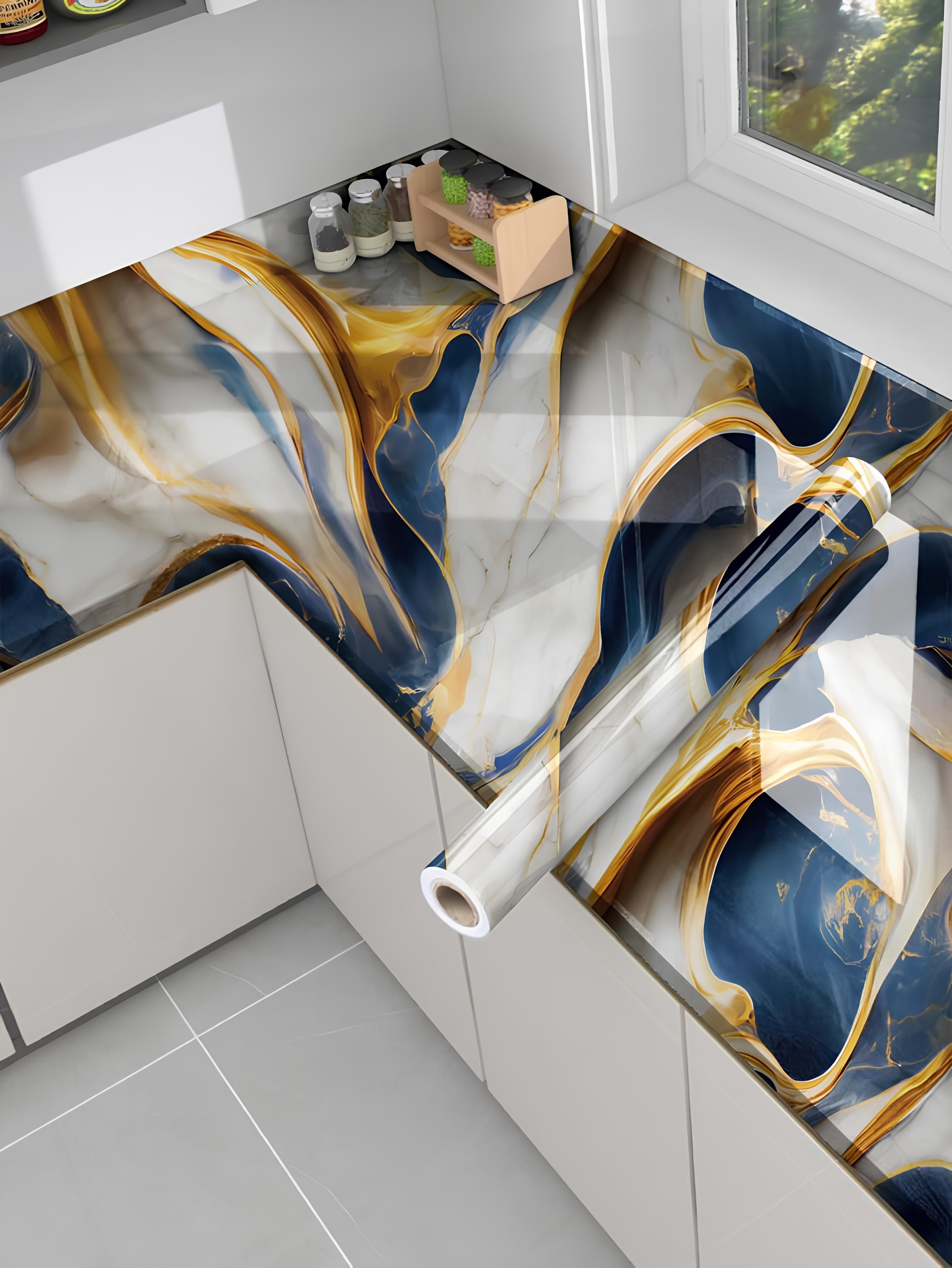 voltify 200 cm Waterproof Wall Sticker For Kitchen & Home Decor – Glossy Marble Pattern Self Adhesive Sticker-picture-26