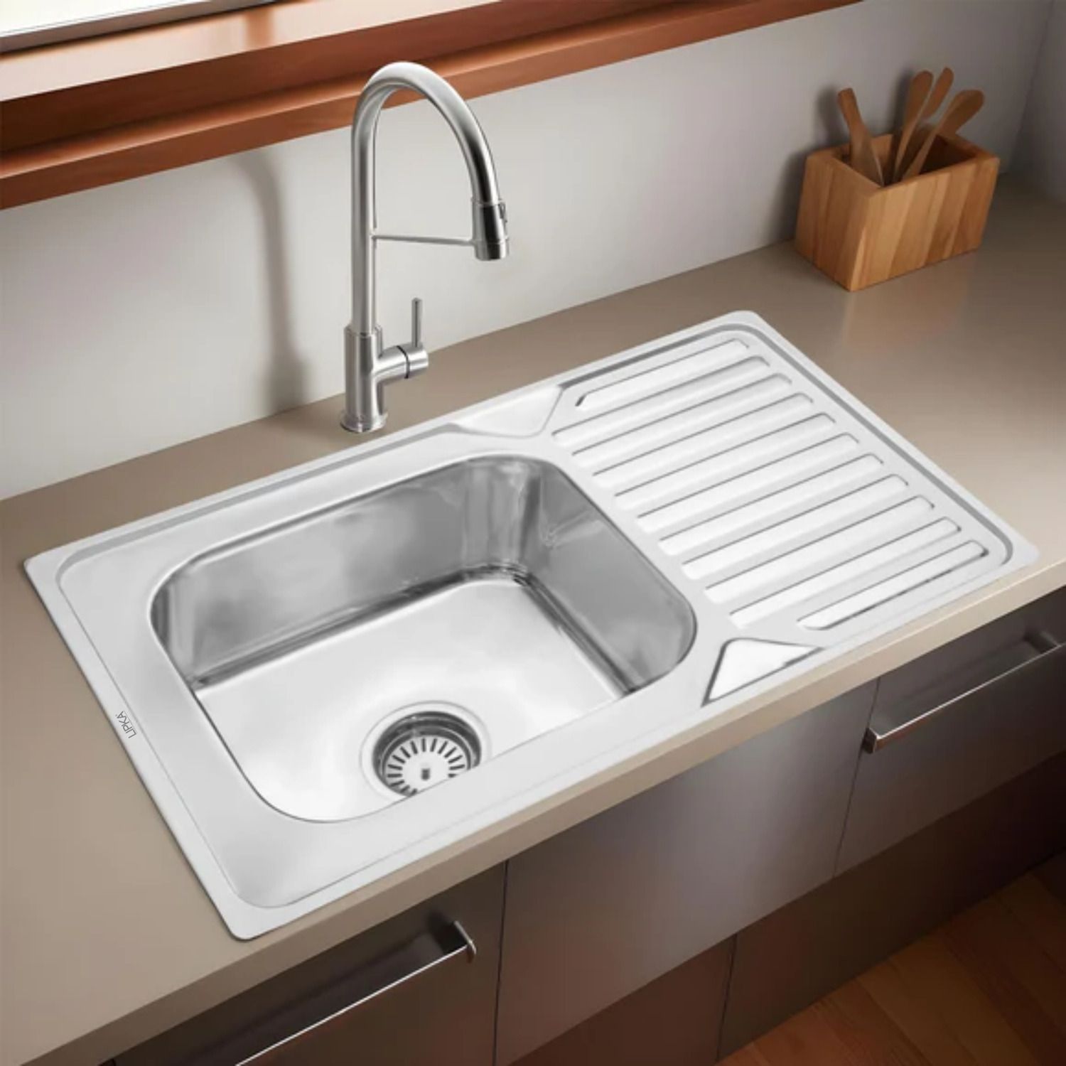 lipka 32x20x8 Premium Stainless Steel Square Single Bowl Kitchen Sink with Drainboard 32x20 Inches Vessel Sink-picture-41