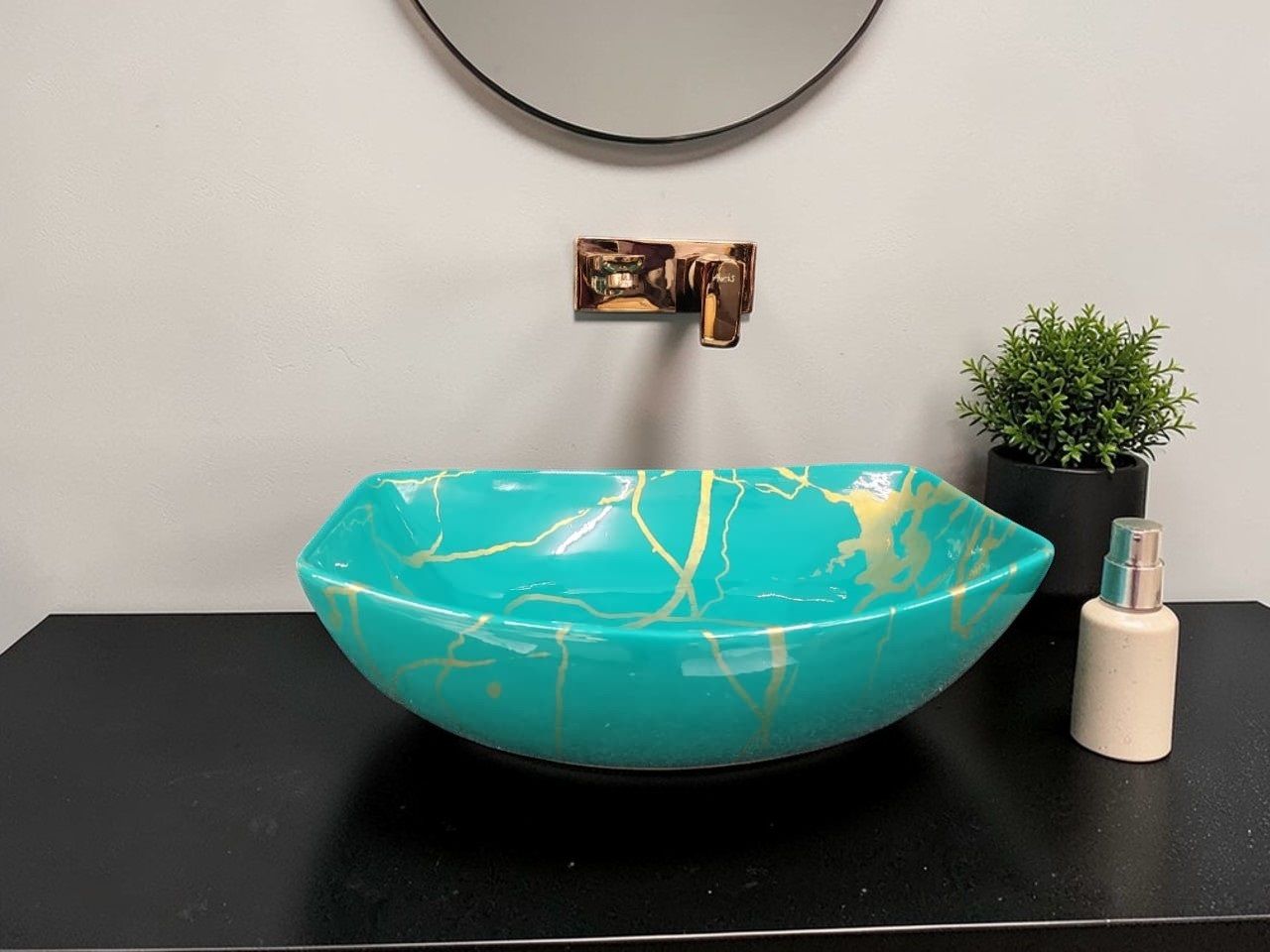 Premium Ceramic Marble Finish Glossy Wash Basin PB-Mini Green-1053 Table Top Basin-image-8
